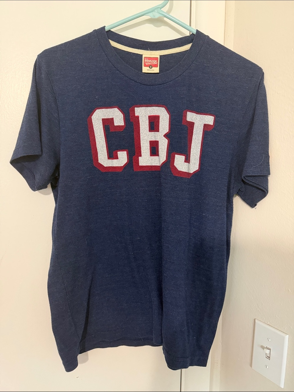 HOMAGE Navy Short-Sleeve CBJ Graphic Tee with Red & White Lettering